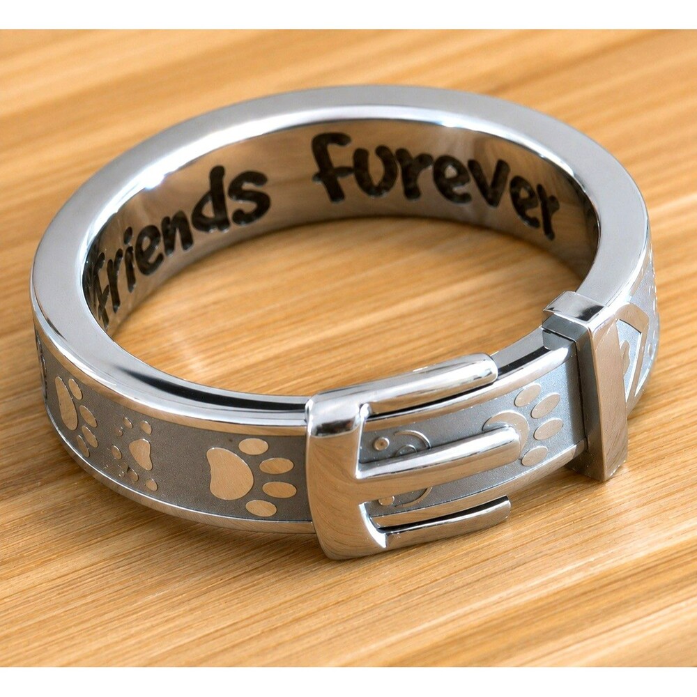 Friends FURever Stainless Steel Belt Buckle Ring 5mm Paw Print Custom Design